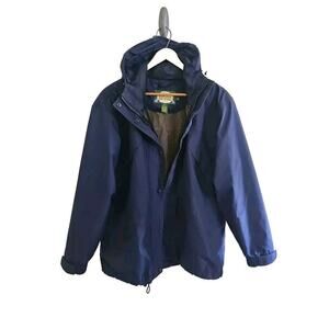 Cabelas Rain Jacket Womens Navy Outdoor Hiking Packable Vented Lined Zip Large